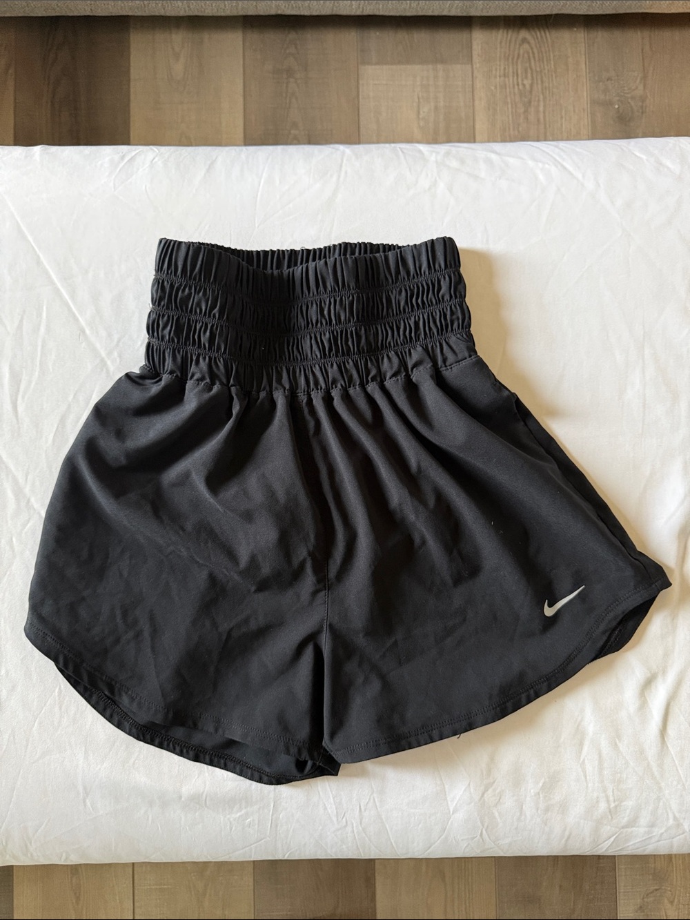 Nike Black High-Rise Athletic Shorts with Smocked Waistband